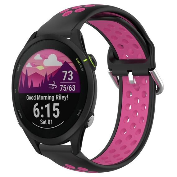 Per Garmin Forerunner 255 22mm Cinturino sportivo in silicone traspirante traforato (nero + rosa rossa)
