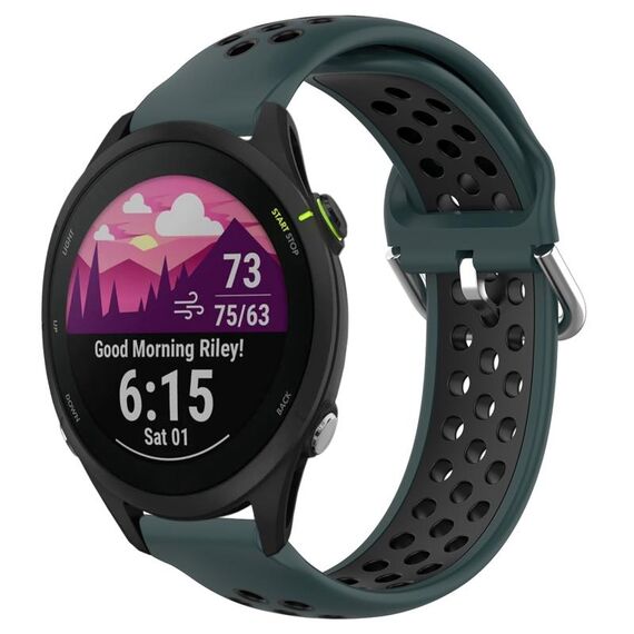 Per Garmin Forerunner 255 Music Cinturino sportivo in silicone traspirante perforato da 22 mm (verde oliva + nero)