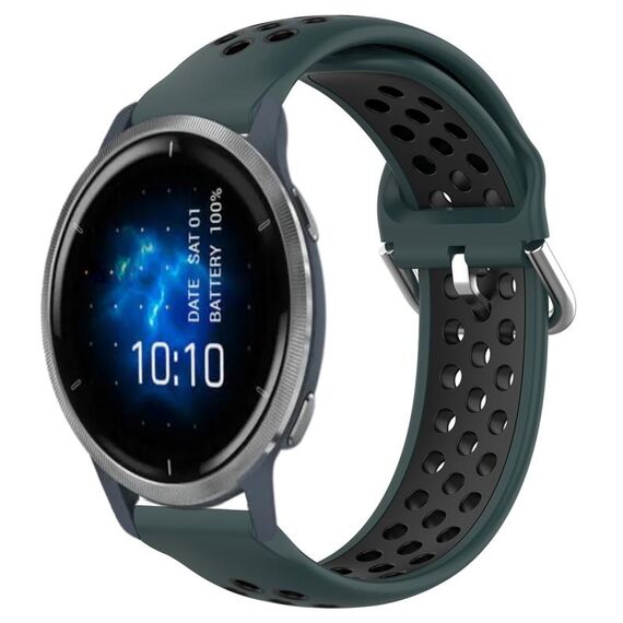 Per Garmin Venu 2 22mm cinturino sportivo in silicone traspirante traforato (verde oliva + nero)
