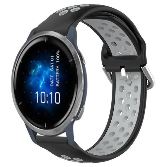 Per Garmin Venu 2 22mm Cinturino sportivo in silicone traspirante traforato (nero + grigio)