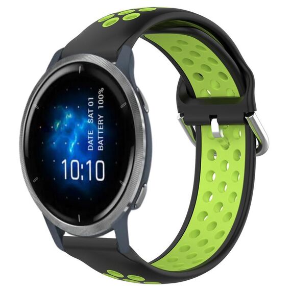 Per Garmin Venu 2 22mm cinturino in silicone sportivo traspirante traforato (nero + lime)