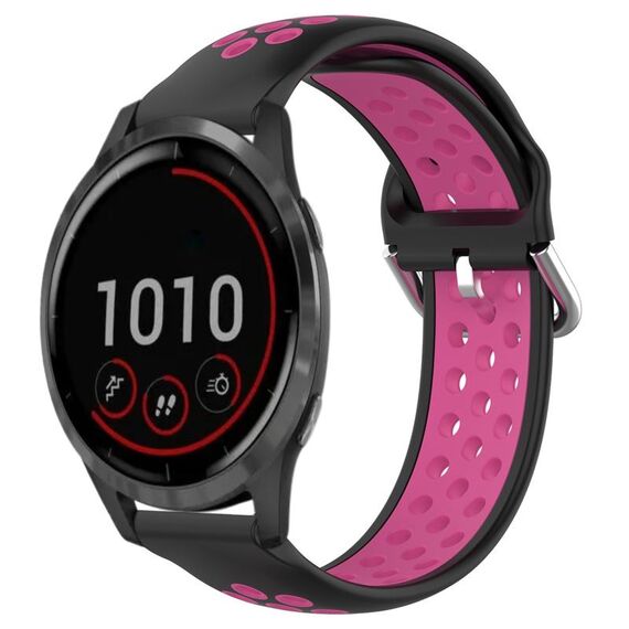 Per Garmin Vivoactive4 22mm Cinturino sportivo in silicone traspirante traforato (nero + rosa rossa)