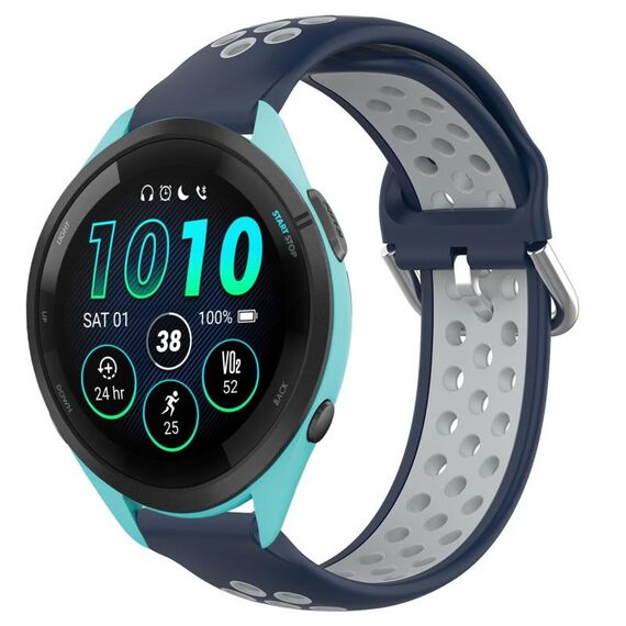 Per Garmin Forerunner 265 Music Cinturino sportivo in silicone traspirante perforato da 22 mm (blu notte + grigio)