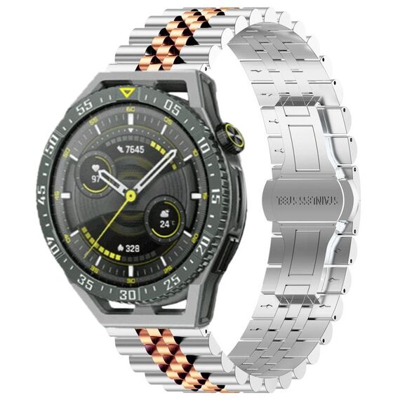 Per Huawei Watch GT3 SE Five Bull Mezzo tondo cinturino in acciaio inossidabile + strumento di rimozione cinturino (argento + oro rosa)