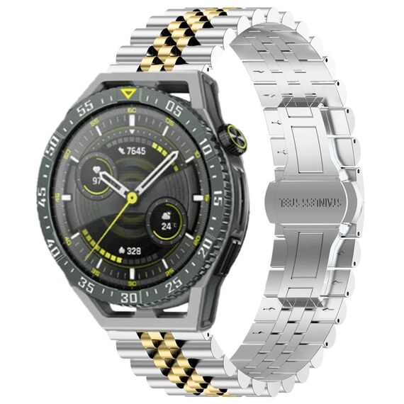 Per Huawei Watch GT3 SE Five Bull Mezzo tondo cinturino in acciaio inossidabile + strumento di rimozione cinturino (argento + oro)