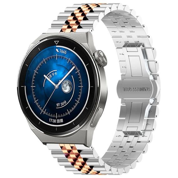 Per Huawei Watch GT3 Pro 46mm Five Bull Mezzo tondo in acciaio inossidabile con cinturino + strumento di rimozione del cinturino (argento + oro rosa)