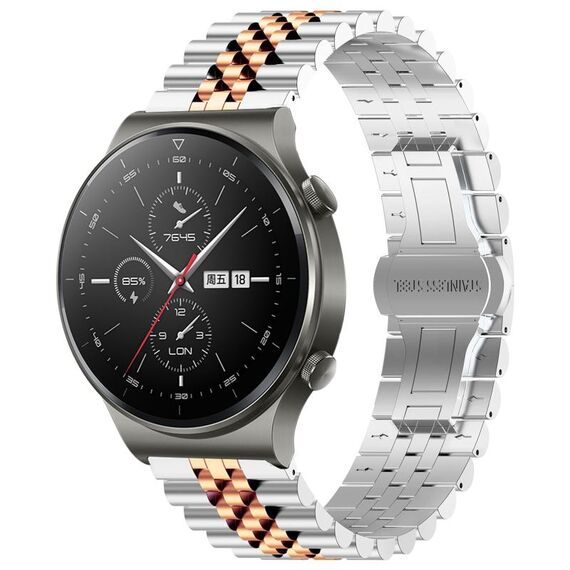 Per Huawei Watch GT2 Pro / GT 2e Five Bull Mezzo tondo in acciaio inossidabile con cinturino + strumento di rimozione del cinturino (argento + oro rosa)