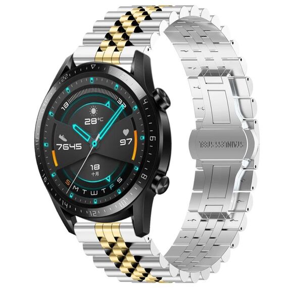 Per Huawei Watch GT 42mm / 46mm / GT2 46mm Cinturino per orologio in acciaio inossidabile mezzo toro a cinque tori + strumento per la rimozione del cinturino (argento + oro)
