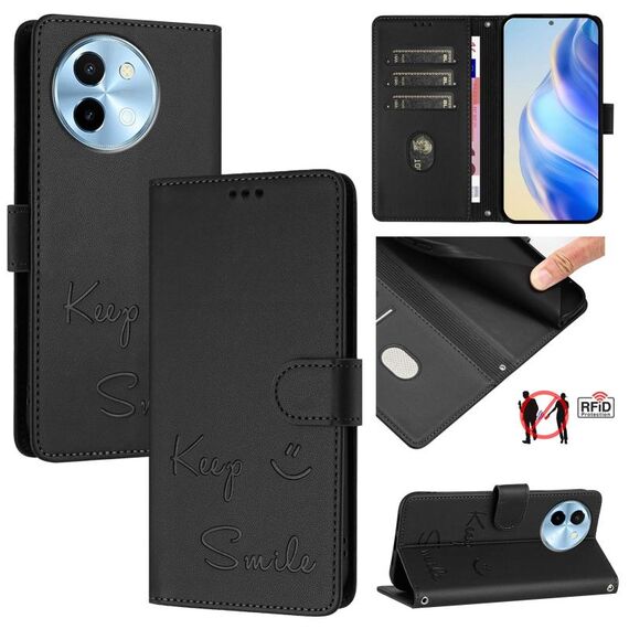Per vivo Y38 5G Smile Embossing RFID Custodia in pelle per telefono (nero)
