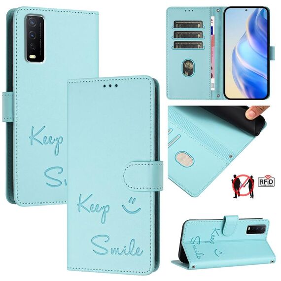 Per vivo Y20 / Y20i / Y20S / Y11S Smile Embossing RFID Custodia in pelle per telefono (verde menta)