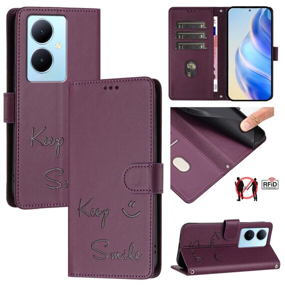 Per vivo Y78 5G Global / V29 Lite Smile Embossing RFID Custodia in pelle per telefono (viola)