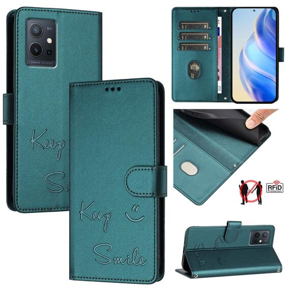 Per vivo iQOO U5E 5G / Y30 5G Smile Embossing RFID Custodia in pelle per telefono (verde pavone)