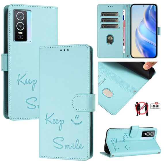 Per vivo Y76 5G Smile Embossing RFID Custodia in pelle per telefono (verde menta)