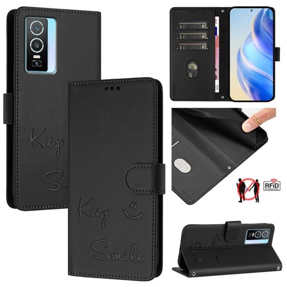 Per vivo Y76 5G Smile Embossing RFID Custodia in pelle per telefono (nero)