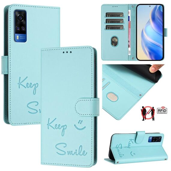 Per vivo Y31 4G 2021 India Smile Embossing RFID Custodia in pelle per telefono (verde menta)