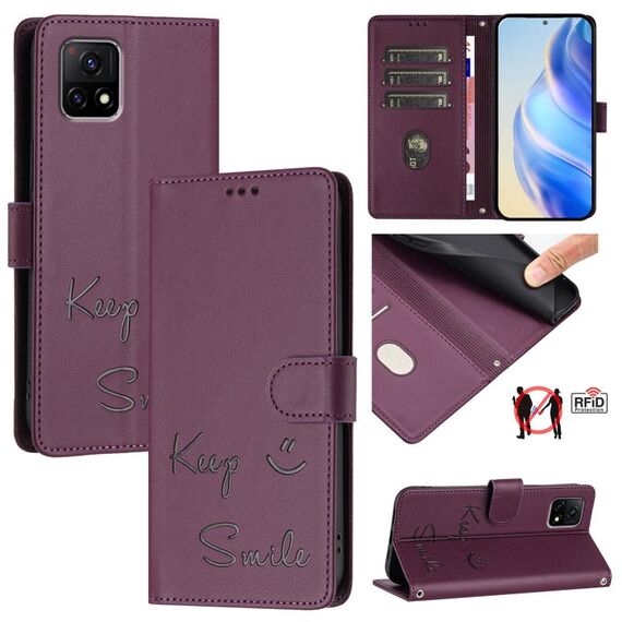 Per vivo Y52S 5G / iQOO U3 Smile Embossing Custodia in pelle RFID per telefono (viola)