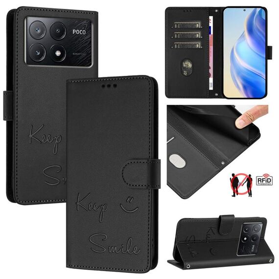 Per Xiaomi Poco X6 Pro / Redmi K70E Smile Embossing RFID Custodia in pelle per telefono (nero)