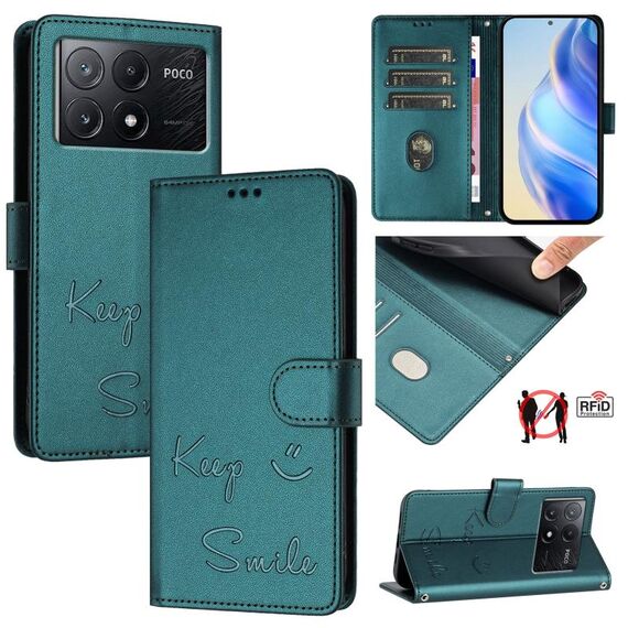 Per Xiaomi Poco X6 Pro / Redmi K70E Smile Embossing RFID Custodia in pelle per telefono (verde pavone)