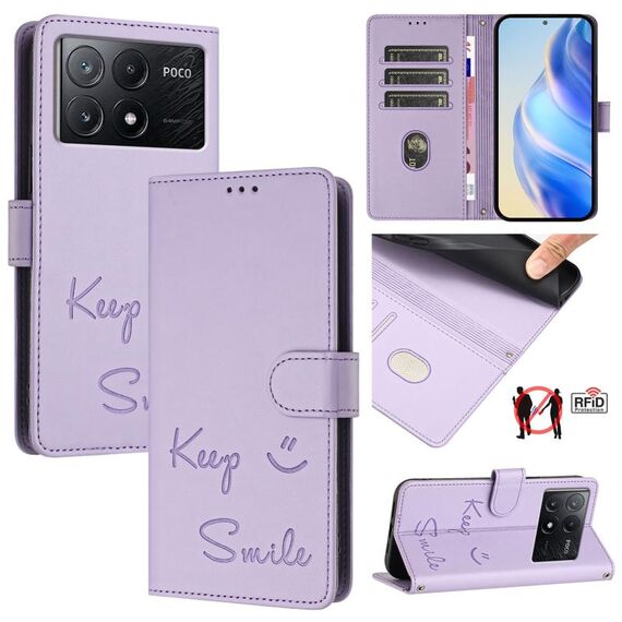 Per Xiaomi Poco X6 Pro / Redmi K70E Smile Embossing RFID Custodia in pelle per telefono (viola chiaro)