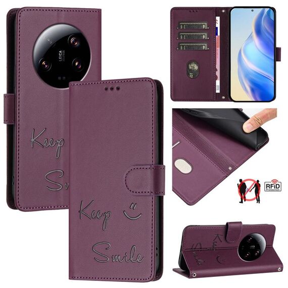 Per Xiaomi 13 Ultra Smile Embossing RFID Custodia in pelle per telefono (viola)