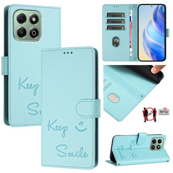 Custodia per telefono in pelle RFID con stampa a sorriso per Honor X6b (verde menta)