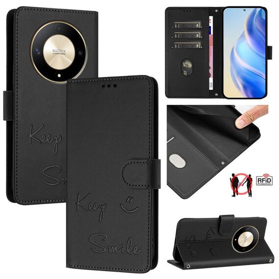 Custodia per telefono in pelle con stampa RFID Global Smile per Honor Magic6 Lite 5G (nera)