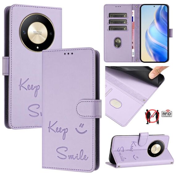Custodia per telefono in pelle con stampa RFID Global Smile per Honor Magic6 Lite 5G (viola chiaro)