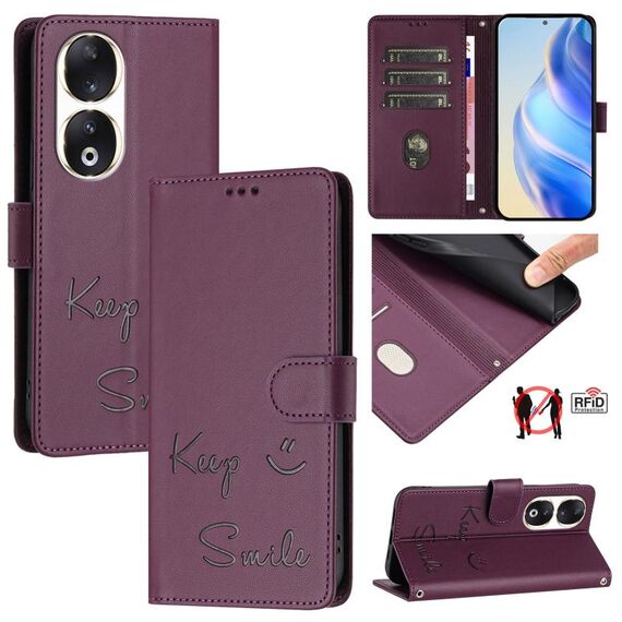 Per Honor 90 5G Smile Embossing Custodia in pelle RFID per telefono (viola)