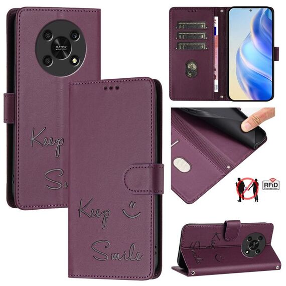 Per Honor X30 5G/X9 5G/X9 4G Smile Embossing RFID Custodia in pelle per telefono (viola)