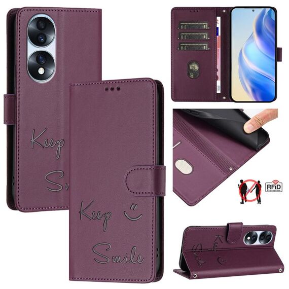 Per Honor 70 Pro 5G Smile Embossing RFID Custodia in pelle per telefono (viola)