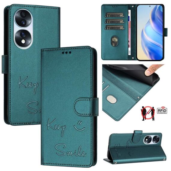 Custodia per telefono in pelle con stampa RFID per Honor 70 5G Smile (verde pavone)