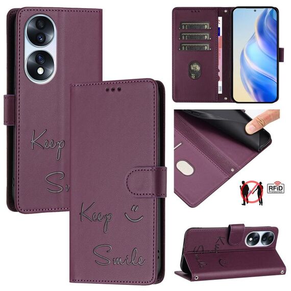 Custodia per telefono in pelle con stampa RFID per Honor 70 5G Smile (viola)