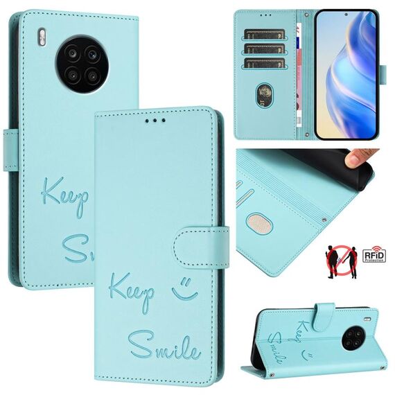 Custodia per telefono in pelle con stampa RFID per Honor 50 Lite Smile (verde menta)