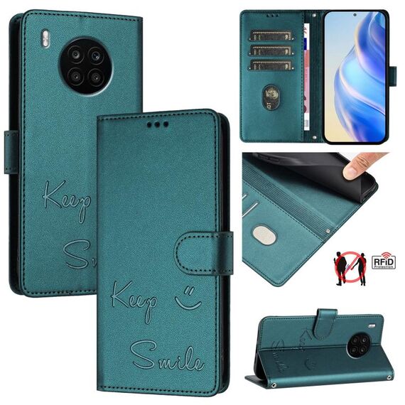 Custodia per telefono in pelle con stampa RFID per Honor 50 Lite Smile (verde pavone)