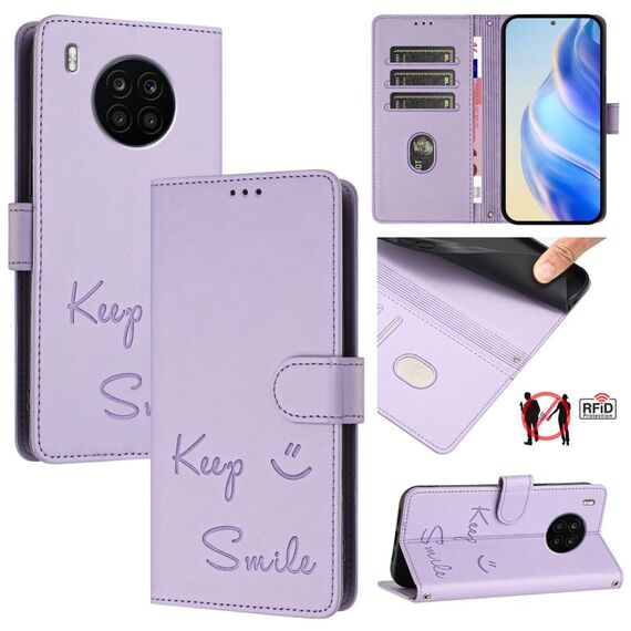 Custodia per telefono in pelle con stampa RFID per Honor 50 Lite Smile (viola chiaro)