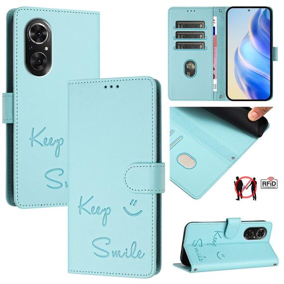 Custodia per telefono in pelle con stampa RFID per Honor 50 SE Smile (verde menta)