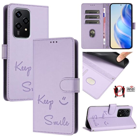 Custodia per telefono in pelle RFID con stampa Global Smile per Honor 200 Lite (viola chiaro)