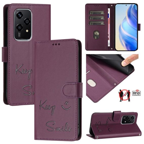 Custodia per telefono in pelle RFID con stampa Global Smile per Honor 200 Lite (viola)