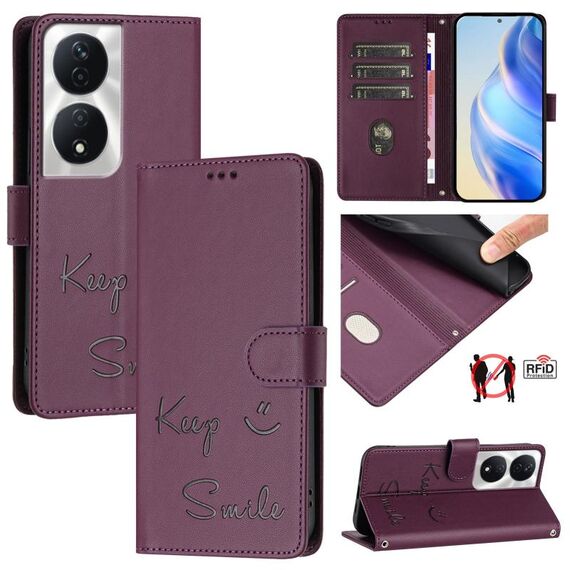 Custodia per telefono in pelle con stampa RFID per Honor Play 50 Plus 5G Smile (viola)