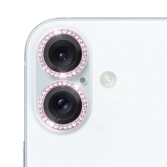 Per iPhone 16/16 Plus 9H Point Drill Camera Lens Protector Ring (Rosa)