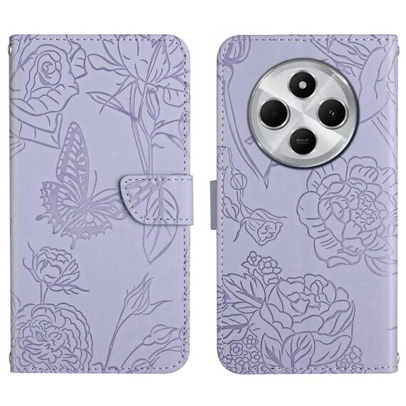Per Redmi 14C 4G Custodia in pelle con motivo a farfalla in rilievo (viola)