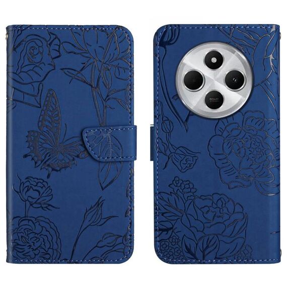Per Redmi 14C 4G Custodia in pelle con motivo a farfalla in rilievo (blu)
