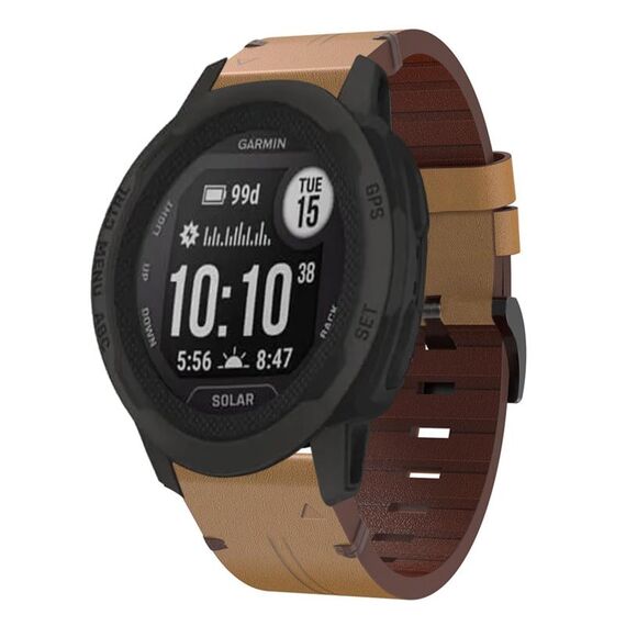 Per Garmin Instinct 2 Solar cinturino in pelle con fibbia in acciaio da 22 mm (marrone chiaro)