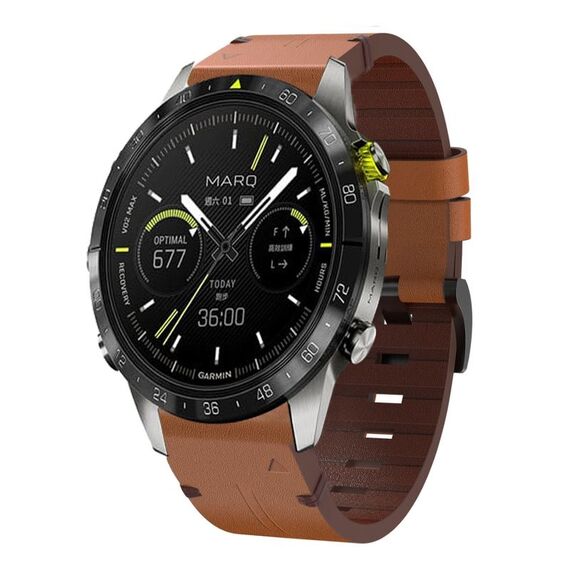 Per Garmin MARQ Athlete Gen 2 cinturino in pelle con fibbia in acciaio da 22 mm (marrone)