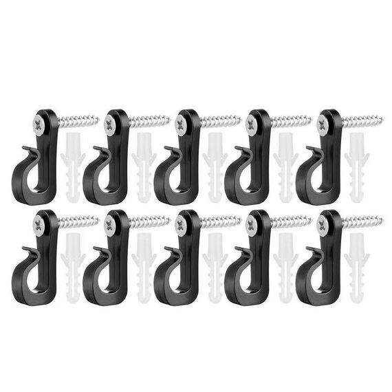 10 pezzi/scatola ganci appendiabiti in plastica per luci di Natale di Halloween con vite a croce per filo e luce a LED (nero)