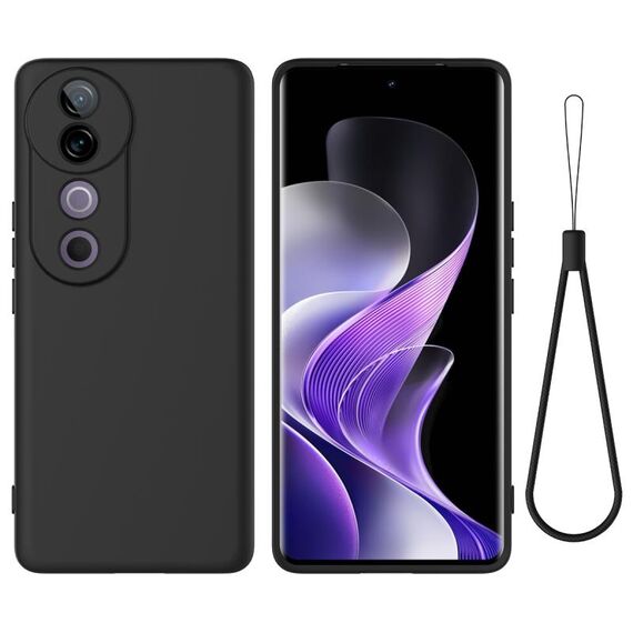 Per vivo S19 Custodia per telefono antiurto in silicone liquido tinta unita a copertura totale (nero)