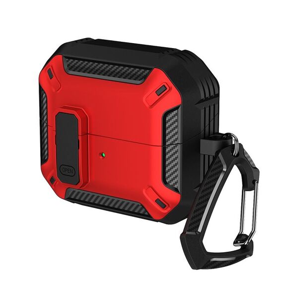 Per Samsung Galaxy Buds 3 / 3 Pro Custodia protettiva per auricolari bicolore con interruttore e gancio (nero rosso)