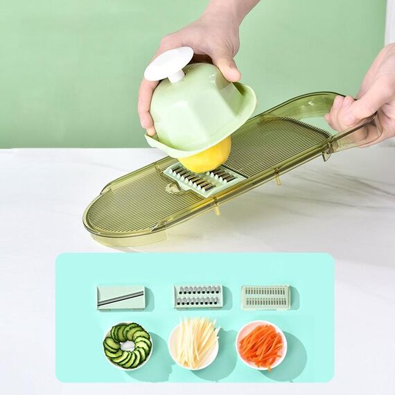 Tritatutto da cucina per frutta e verdura con protezione per le mani, per affettare patate e cetrioli, stile: set da 3 lame