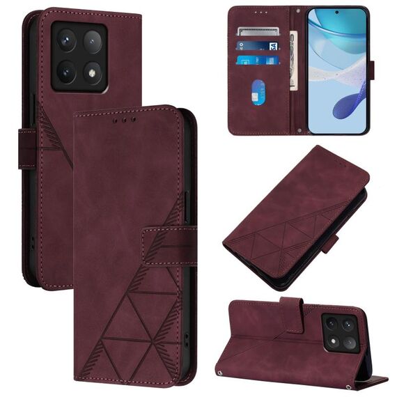 Per Xiaomi 14T Crossbody 3D Embossed Flip Custodia per telefono in pelle (rosso vino)