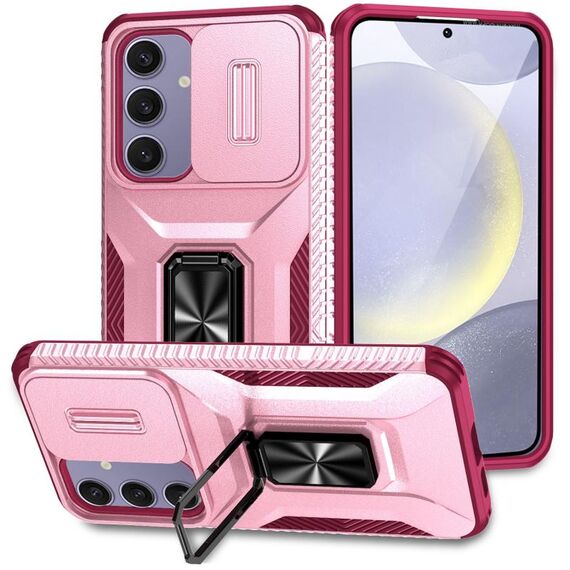 Per Samsung Galaxy S24 FE 5G Custodia per telefono con supporto scorrevole Camshield (rosa + rosso rosa)